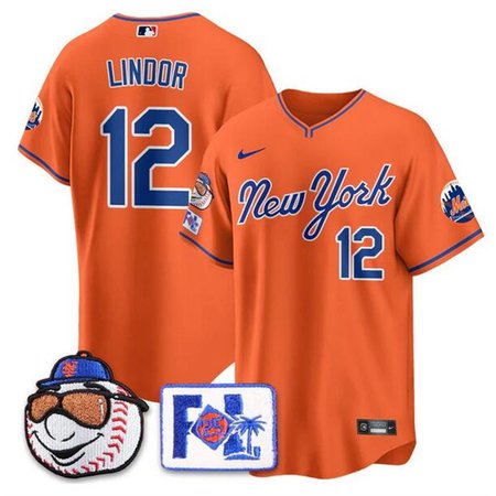 Men's New York Mets #12 Francisco Lindor Orange 2025 Spring Training Stitched Baseball Jersey